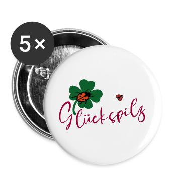Glückspilz, Kleeblatt, Marienkäfer - Buttons groß 56 mm (5er Pack) - Weiß - Vorne