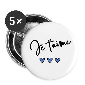 JE T'AIME. I LOVE YOU. AMOUR. LOVE. CŒUR - Lot de 5 grands badges (56 mm) - blanc - Devant