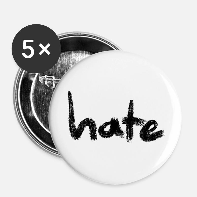Hate Text Black - Buttons large 2.2''/56 mm (5-pack) - white