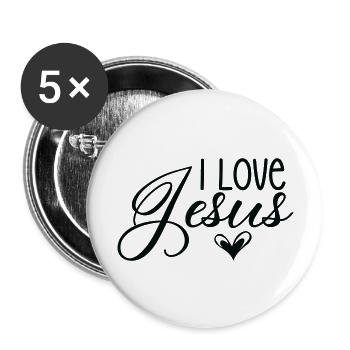 I Love Jesus - Buttons groß 56 mm (5er Pack) - Weiß - Vorne