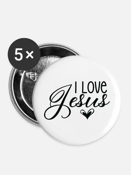 I Love Jesus - Buttons groß 56 mm (5er Pack) - Weiß