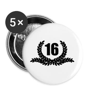 Lauwerkrans 16 JAHRE - Buttons groß 56 mm (5er Pack) - Weiß - Vorne