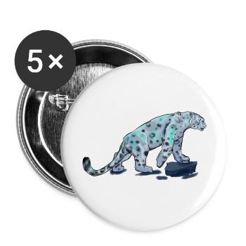 Blauer Schneeleopard - Buttons groß 56 mm (5er Pack) - Weiß - Vorne