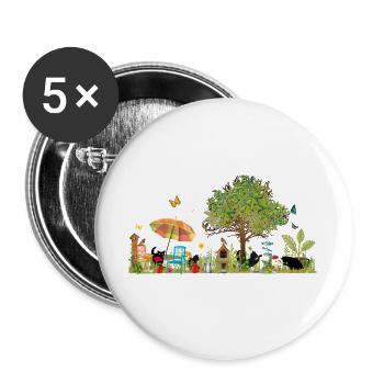Jardin luxuriant coloré avec des chats noirs - Lot de 5 grands badges (56 mm) - blanc - Devant