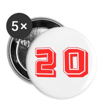 20 JAHRE. 20-jähriges JUBILÄUM. JUBILÄUM 20 JAHRE. 20 - Buttons groß 56 mm (5er Pack) - Weiß - Vorne