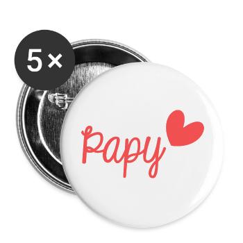 SUPER PAPY. PAPY. FÊTE DES PÈRES. BONNE FÊTE PAPY. - Lot de 5 grands badges (56 mm) - blanc - Devant
