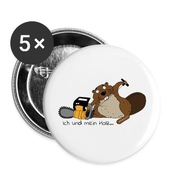 Ich und mein Holz... - Buttons groß 56 mm (5er Pack) - Weiß - Vorne