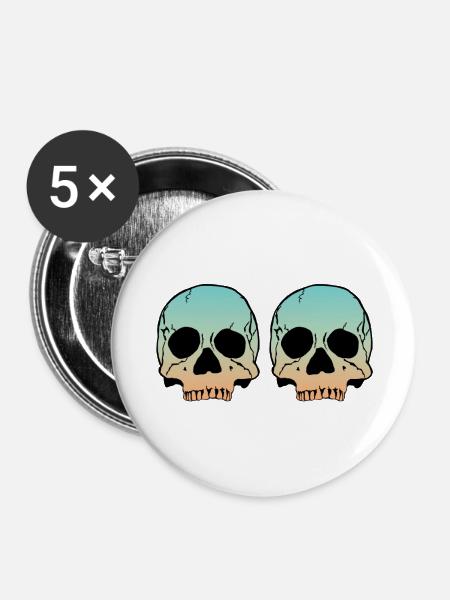 2 Skulls - Buttons groß 56 mm (5er Pack) - Weiß