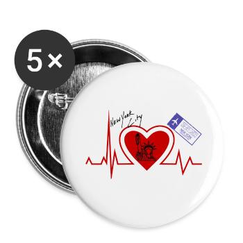 Herzschlag New York - New York liebhaber stadt - Buttons groß 56 mm (5er Pack) - Weiß - Vorne