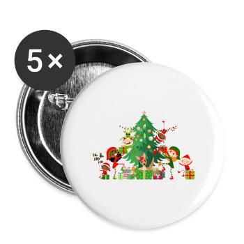 Noël - Arbre de Noël - Vacances du Père Noël - Lot de 5 grands badges (56 mm) - blanc - Devant