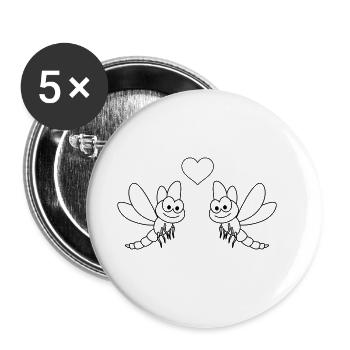 libellule comic couple amour - Lot de 5 grands badges (56 mm) - blanc - Devant
