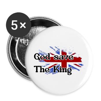 God Save the King - New King England - Buttons groß 56 mm (5er Pack) - Weiß - Vorne