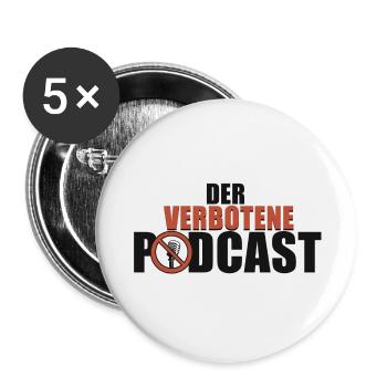 Der verbotene Podcast Logo 2022 + Icon - Buttons groß 56 mm (5er Pack) - Weiß - Vorne