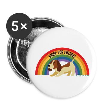 WOOF FOR FUTURE - HUND - ANIMALS FOR FUTURE - Buttons groß 56 mm (5er Pack) - Weiß - Vorne