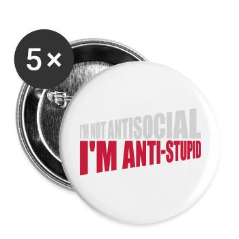 not antisocial anti stupid - Buttons large 2.2''/56 mm (5-pack) - white - Front