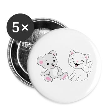 Laughing baby bear and kitten - Buttons large 2.2''/56 mm (5-pack) - white - Front