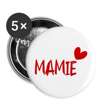 MAMIE. FÊTE DES MÈRES. BONNE FÊTE MAMIE. JE T'AIME - Lot de 5 grands badges (56 mm) - blanc - Devant