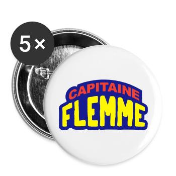 Capitaine flemme humour super héros - Lot de 5 grands badges (56 mm) - blanc - Devant