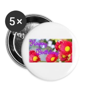 Happy Birthday! - Buttons groß 56 mm (5er Pack) - Weiß - Vorne