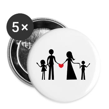Family of four persons, boy and girl, silhouettes - Buttons large 2.2''/56 mm (5-pack) - white - Front
