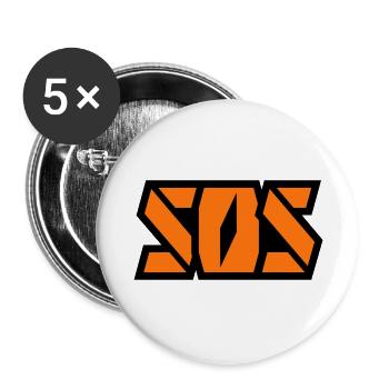 SOSonline.ch Schriftzug orang - Buttons groß 56 mm (5er Pack) - Weiß - Vorne