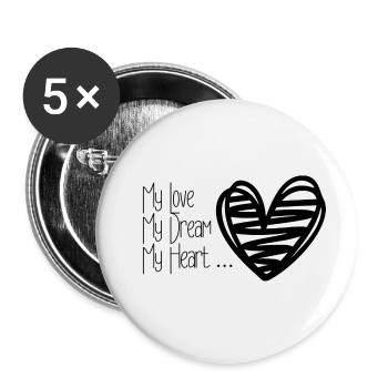 Mon amour, mon rêve, mon cœur - Lot de 5 grands badges (56 mm) - blanc - Devant