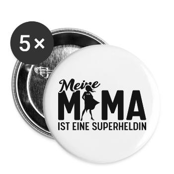 Meine Mama ist eine Superheldin - Buttons groß 56 mm (5er Pack) - Weiß - Vorne