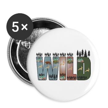Wilderness, Forest, Trees, Adventure, Hiking - Buttons large 2.2''/56 mm (5-pack) - white - Front