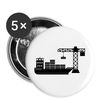 Bateau porte-conteneurs maritime avec déchargement de grue - Lot de 5 grands badges (56 mm) - blanc - Devant