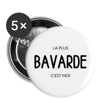 la plus bavarde c'est moi - Moto - idée cadeau - Lot de 5 grands badges (56 mm) - blanc - Devant