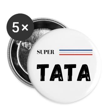 super tata - t-shirt assorti - Lot de 5 grands badges (56 mm) - blanc - Devant
