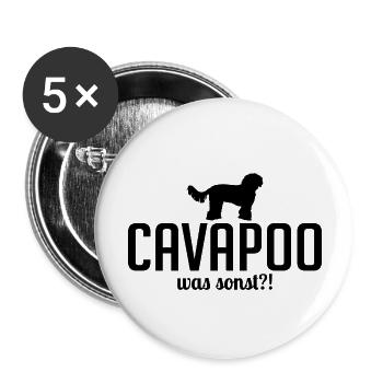 Cavapoo was sonst Hundespruch Hunde Wilsigns - Buttons groß 56 mm (5er Pack) - Weiß - Vorne