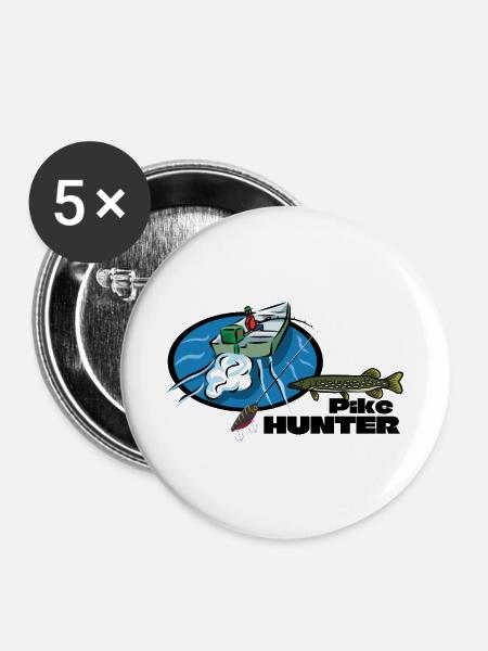 Hechtenjägerboot – Raubtierfischen - Buttons groß 56 mm (5er Pack) - Weiß