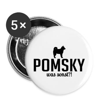 Pomsky was sonst Hundespruch Hunde Hund - Buttons groß 56 mm (5er Pack) - Weiß - Vorne