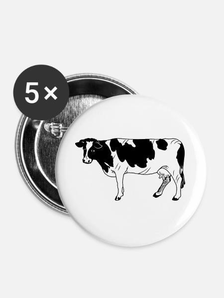 Kuh schwarzpelzig - Buttons groß 56 mm (5er Pack) - Weiß