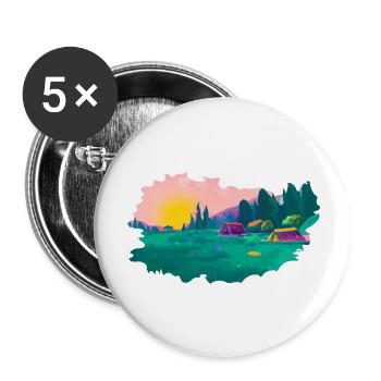 Camping Wohnmobil Geschenk Wohnwagen Camp Zelten - Buttons groß 56 mm (5er Pack) - Weiß - Vorne