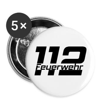 Feuerwehr Schriftzug 112 Schwarz - Buttons groß 56 mm (5er Pack) - Weiß - Vorne