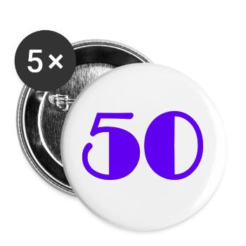 50. 50 ANS. 50e ANNIVERSAIRE. ANNIVERSAIRE 50 ANS. - Lot de 5 grands badges (56 mm) - blanc - Devant
