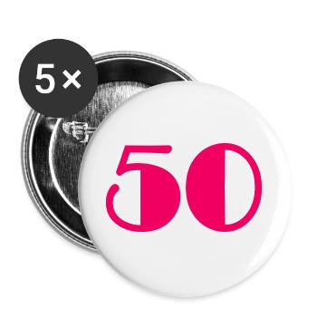 50. 50 JAHRE. 50-jähriges Jubiläum. GEBURTSTAG 50 JAHRE. - Buttons groß 56 mm (5er Pack) - Weiß - Vorne