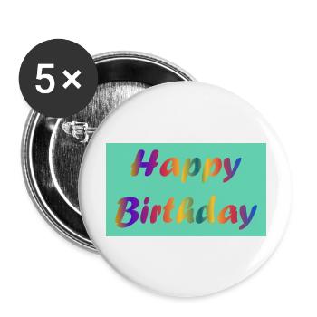 HAPPY BIRTHDAY. JOYEUX ANNIVERSAIRE. ANNIVERSAIRE. - Lot de 5 grands badges (56 mm) - blanc - Devant