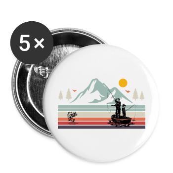 Cadeau pêche pêche pêcheur pêche pêcheur landscape - Lot de 5 grands badges (56 mm) - blanc - Devant