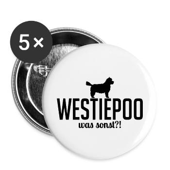 Westiepoo was sonst Hunde Spruch Wilsigns - Buttons groß 56 mm (5er Pack) - Weiß - Vorne