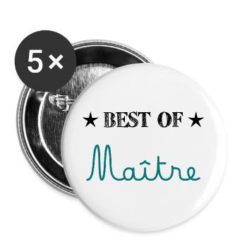 MAÎTRE. MERCI. MERCI MAÎTRE. CADEAU MAÎTRE. ECOLE - Lot de 5 grands badges (56 mm) - blanc - Devant