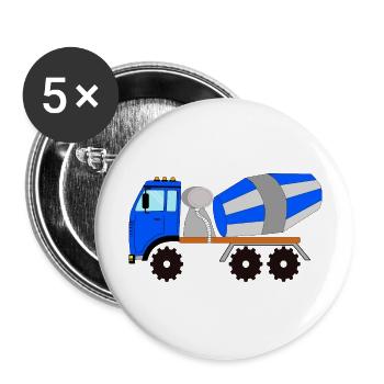 Blue-gray concrete mixer, construction site vehicle - Buttons large 2.2''/56 mm (5-pack) - white - Front