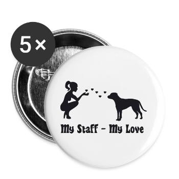 American Staffordshire Terrier mit Frau - Buttons groß 56 mm (5er Pack) - Weiß - Vorne