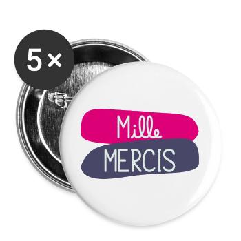 MERCI. MAÎTRESSE. MAÎTRE. MERCI MAÎTRESSE - Lot de 5 grands badges (56 mm) - blanc - Devant
