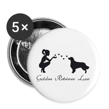 Golden Retriever mit Frau - Buttons groß 56 mm (5er Pack) - Weiß - Vorne