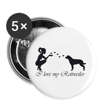 Rottweiler mit Frau - Buttons groß 56 mm (5er Pack) - Weiß - Vorne