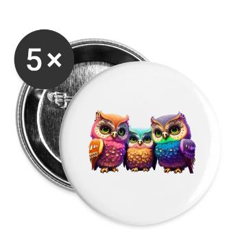 Owls - Buttons large 2.2''/56 mm (5-pack) - white - Front