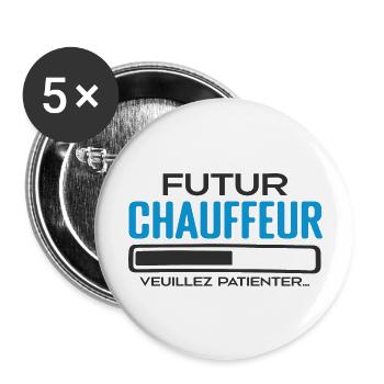 Futur Chauffeur Idée Cadeau Futur Chauffeur - Lot de 5 grands badges (56 mm) - blanc - Devant